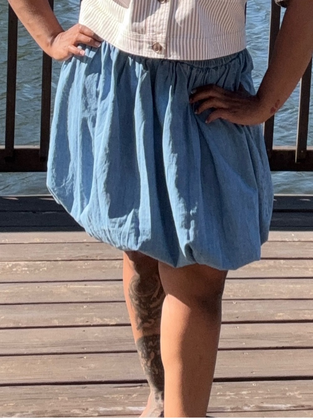 LOFT (2026 STYLE) Light Blue Bubble Hem Mini Skirt